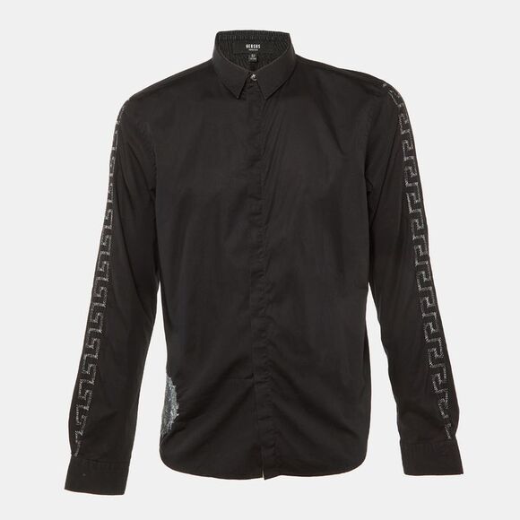 Versus Versace Black Cotton Lion Greca Embroidered Long Sleeve Shirt Xl